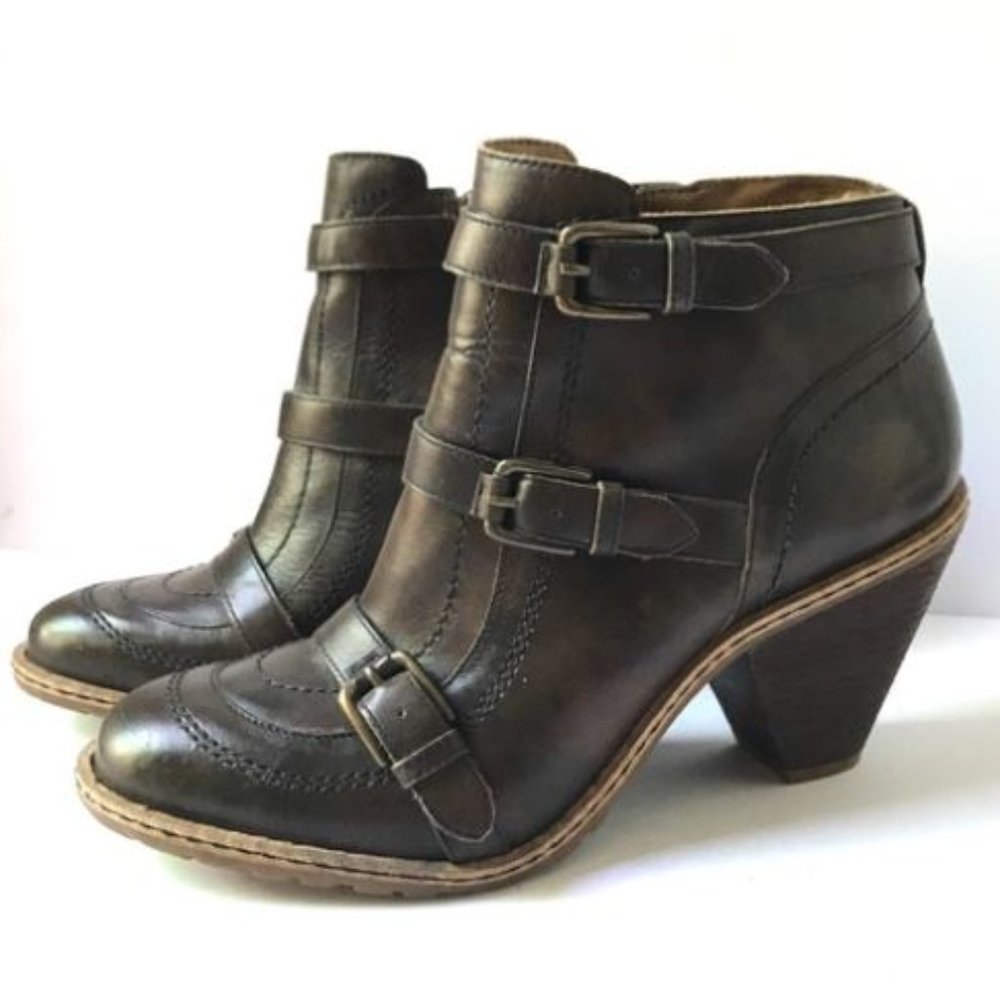 Anthropologie Schuler & Sons Brown Buckle Leather Ankle Boot Size 6.5